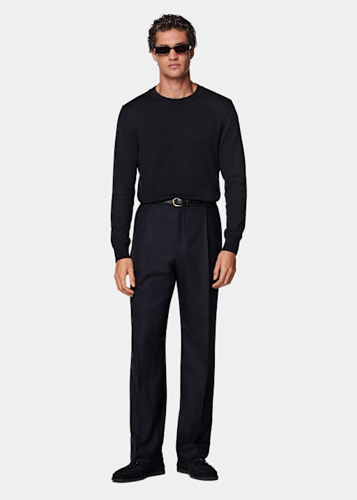 Navy Wide Leg Straight Suit Trousers