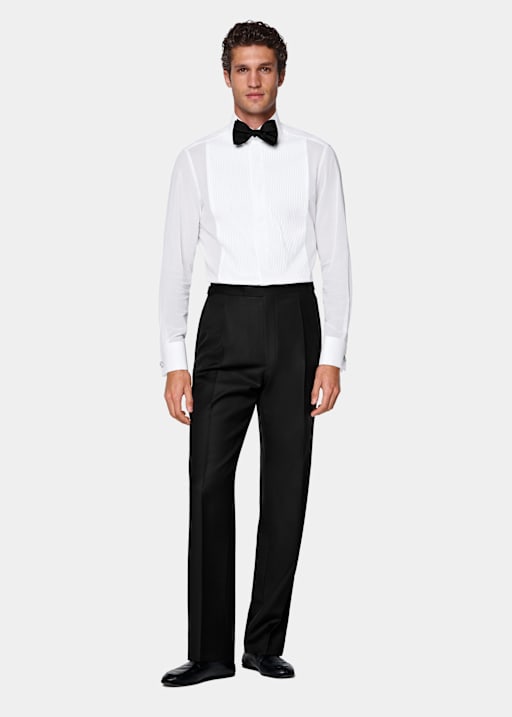 Black Wide Leg Straight Tuxedo Trousers