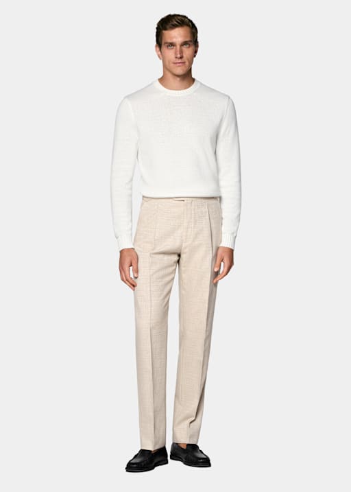 Sand Wide Leg Tapered Suit Trousers