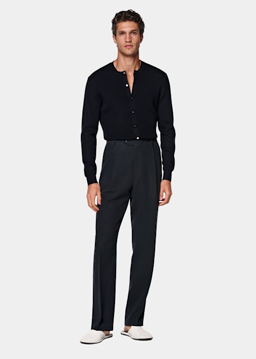 Navy Wide Leg Straight Suit Trousers