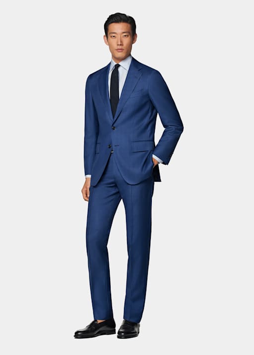 Blue Slim Fit Tweed Check Suit Trousers Eton - HIRE5 Menswear