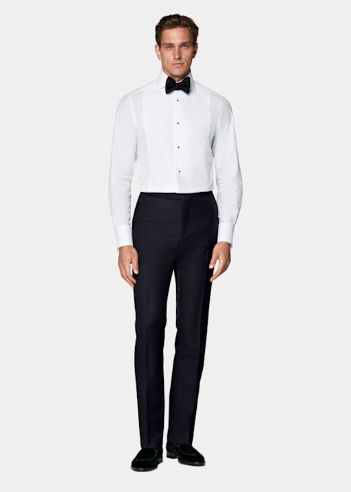 Navy Slim Leg Straight Tuxedo Trousers