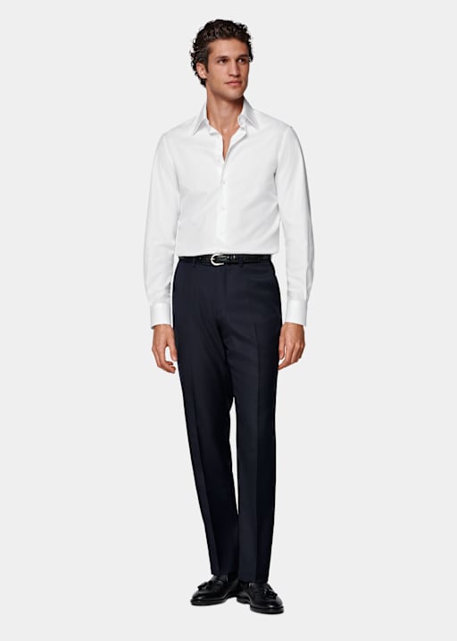 Navy Slim Leg Straight Suit Trousers