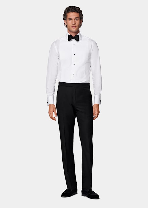 Black Slim Leg Straight Tuxedo Trousers