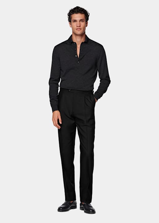 Pantalon de costume noir Wide Leg Tapered