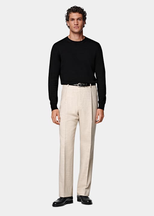 Sand Wide Leg Straight Trousers