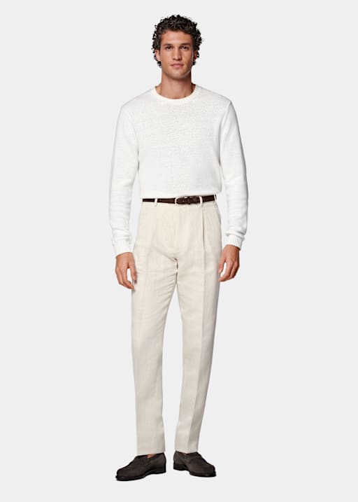 Sand Wide Leg Tapered Trousers