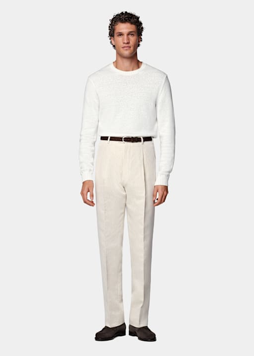 Sand Wide Leg Straight Trousers