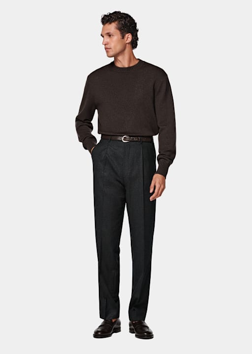 Ciemnoszare spodnie garniturowe wide leg tapered