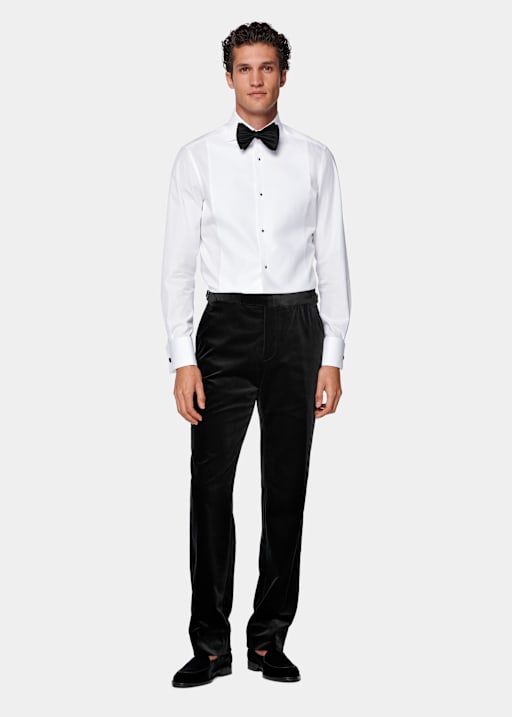 Black Straight Leg Tuxedo Trousers