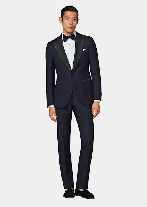 Navy Slim Leg Straight Tuxedo Trousers