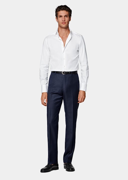 Pantalones de traje azul medio Straight Leg