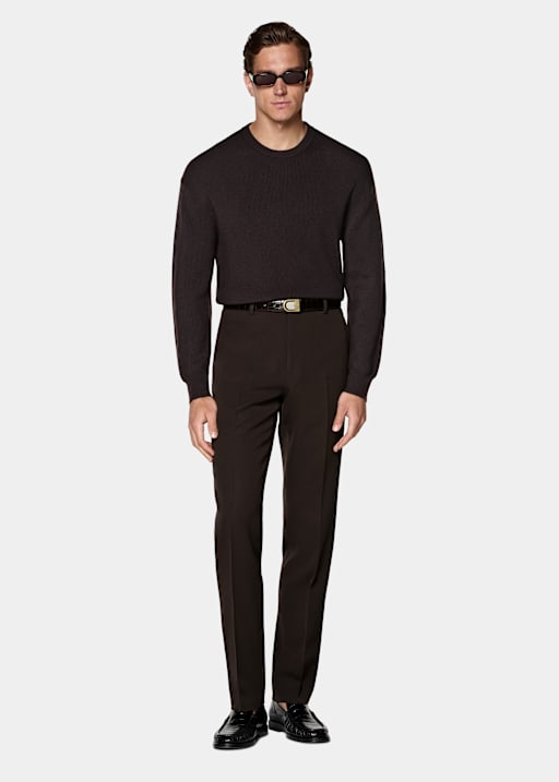 Dark Brown Straight Leg Suit Trousers