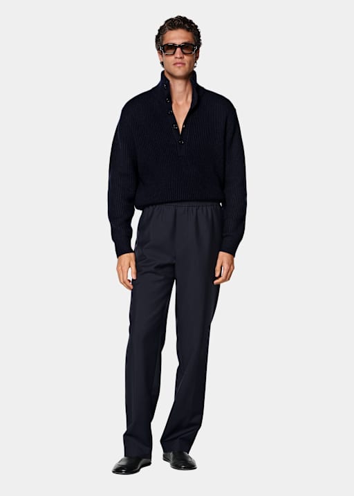 Navy Wide Leg Trousers