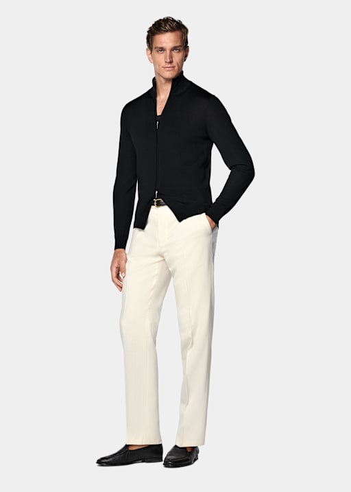 Black Merino Zip Cardigan