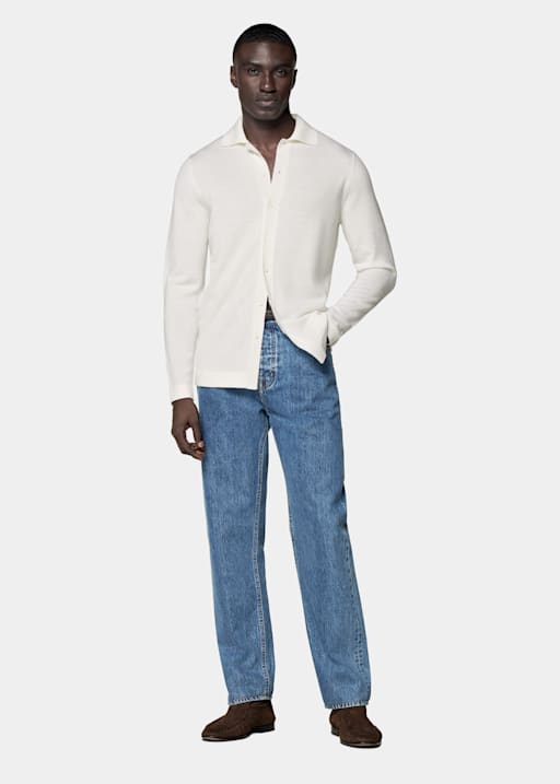 Off-White Merino Long Sleeve Polo Cardigan