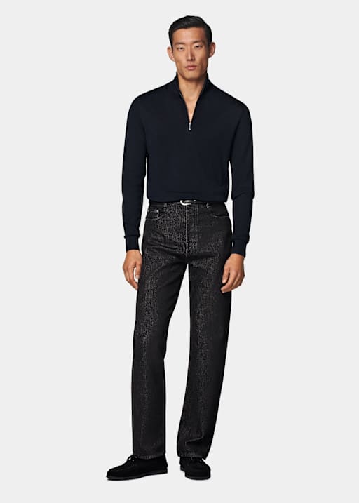 Navy Merino Half Zip