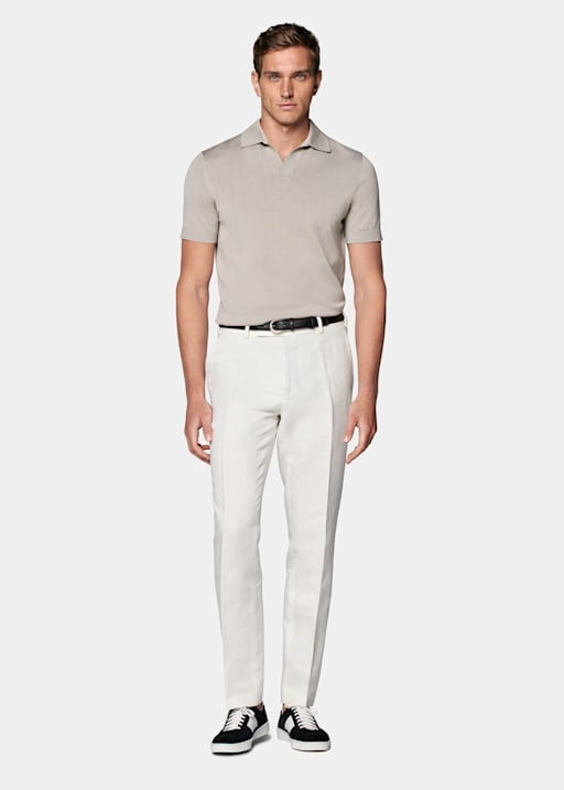 Light Taupe Buttonless Polo