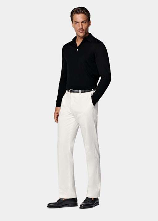 Black Merino Long Sleeve Polo