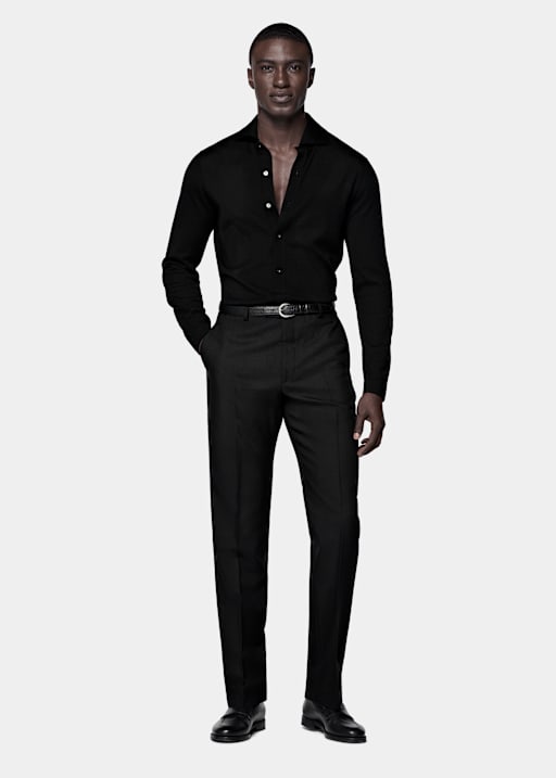 Black Merino Long Sleeve Polo Cardigan