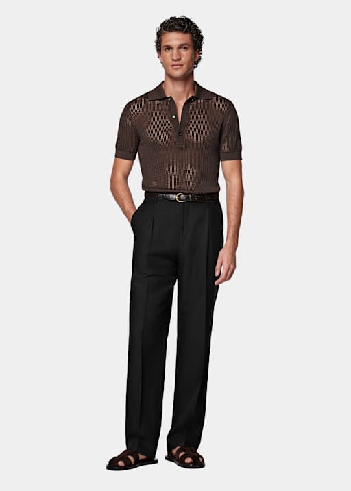 Mid Brown Crochet Polo