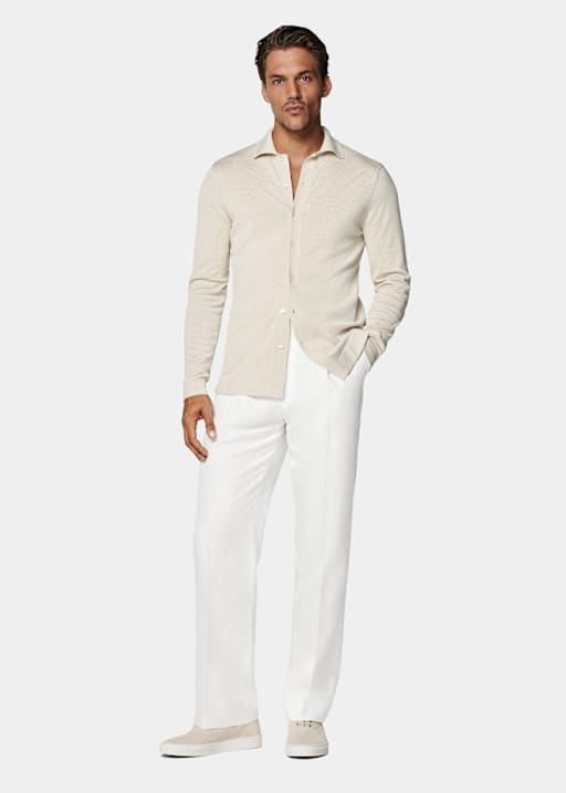 Sand Long Sleeve Polo Cardigan