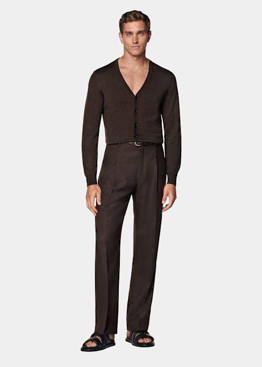 Mid Brown V-Neck Cardigan