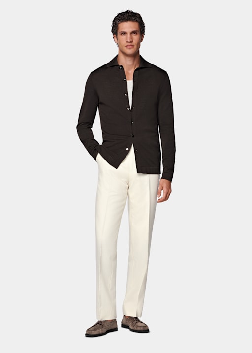 Dark Brown Long Sleeve Polo Cardigan
