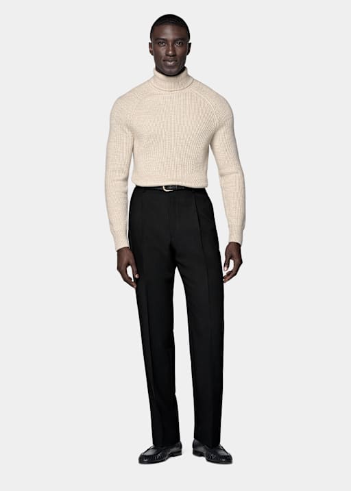 Jersey cuello alto ribeteado arena merino