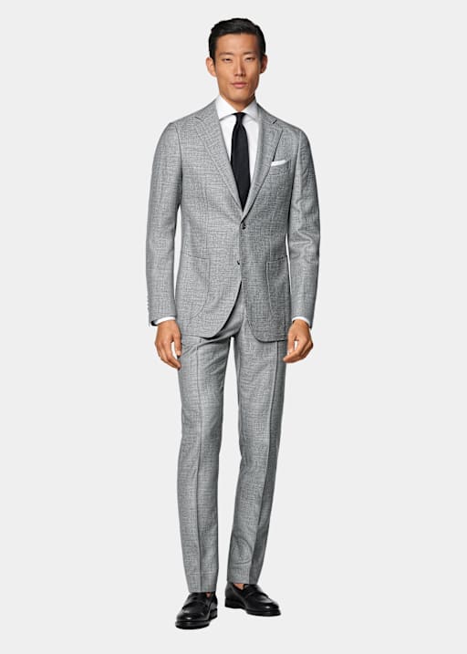 Light Grey Houndstooth Tailored Fit Havana Suit