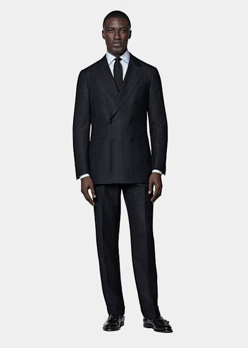 Navy Herringbone Tailored Fit Havana Suit