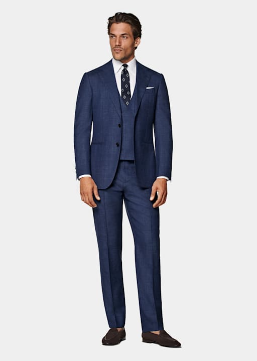  Mid Blue Three-Piece Tailored Fit Havana Suit