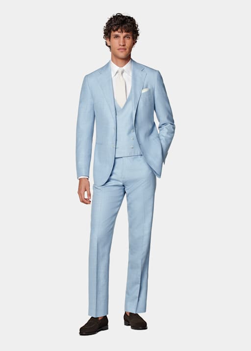  Light Blue Three-Piece Tailored Fit Havana Suit