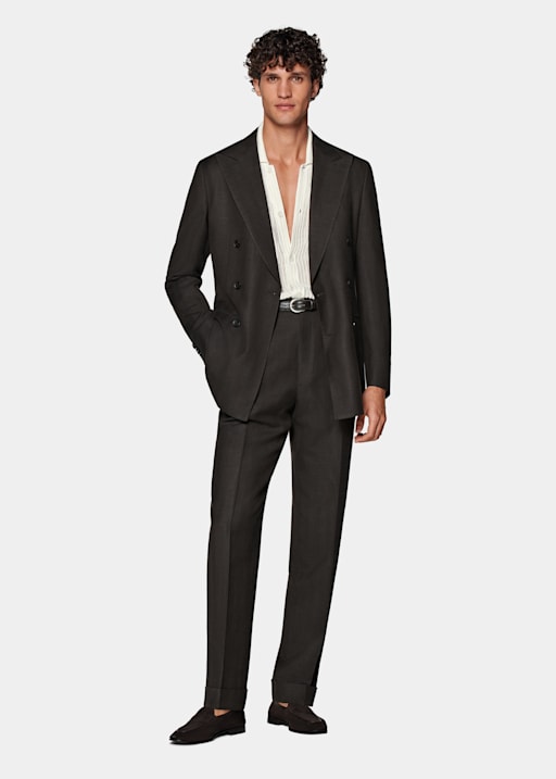 Dark Brown Herringbone Tailored Fit Havana Suit