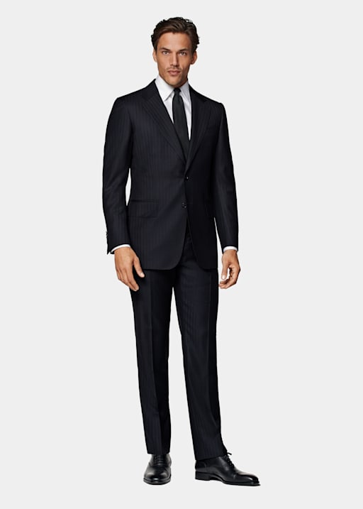 Navy Striped Tailored Fit Milano Suit