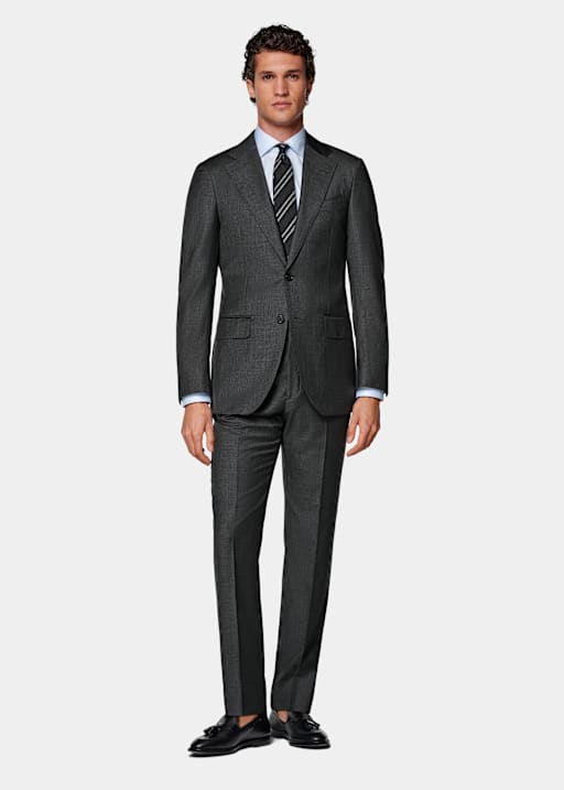 Dark Grey Houndstooth Tailored Fit Havana Suit