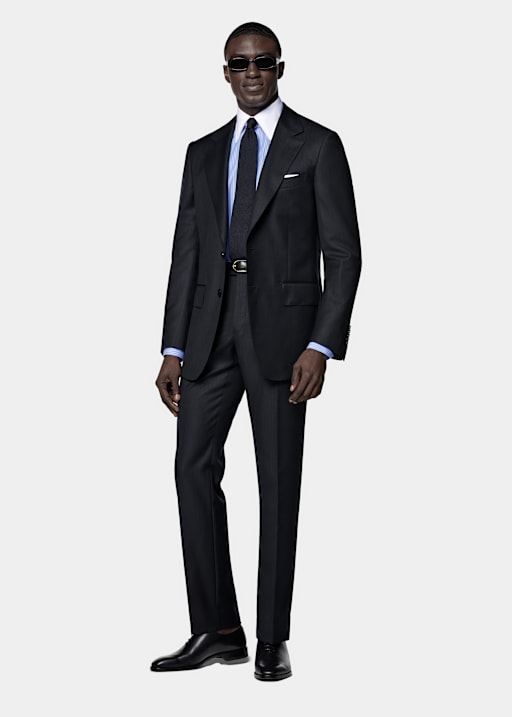 Navy Striped Tailored Fit Milano Suit