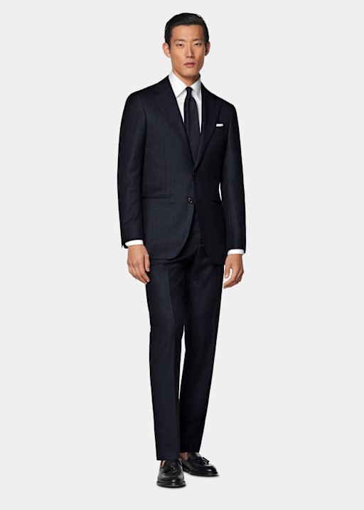 Garnitur Havana tailored fit granatowy w kratkę