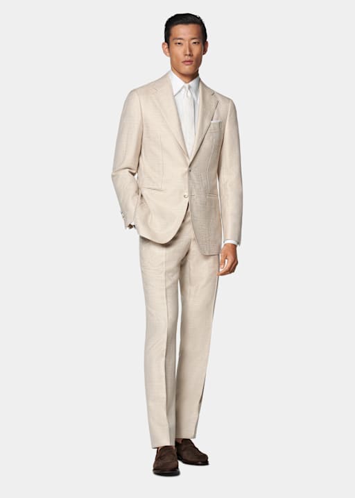 Abito Havana color sabbia spina di pesce tailored fit