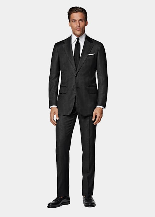 Dark Grey Striped Tailored Fit Milano Suit