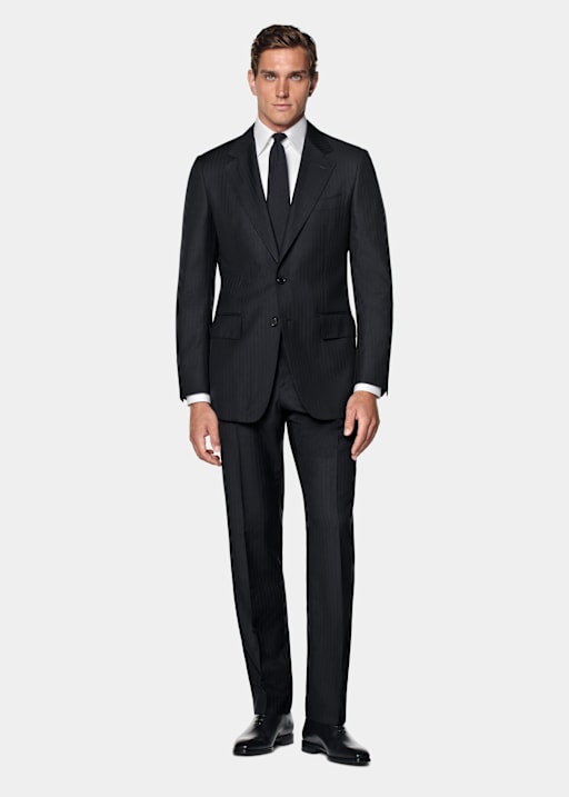 Navy Striped Tailored Fit Milano Suit