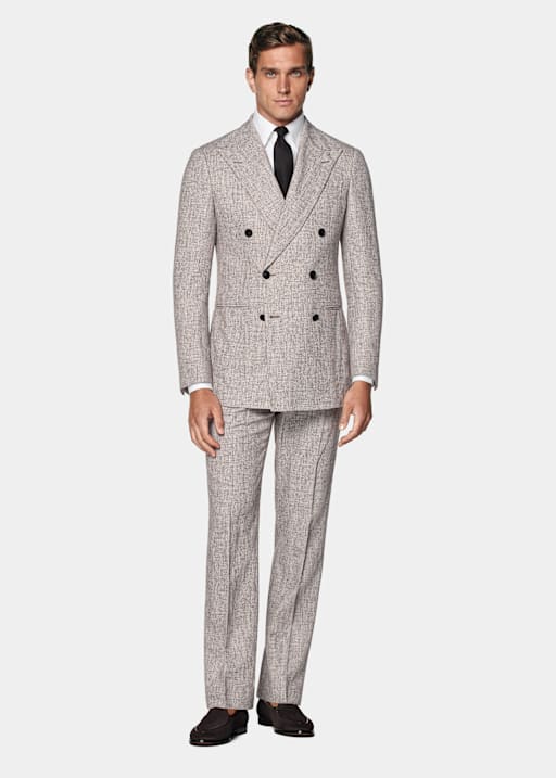 Light Taupe Checked Tailored Fit Havana Suit