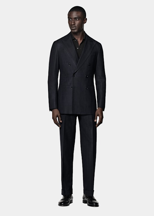Navy Herringbone Tailored Fit Havana Suit