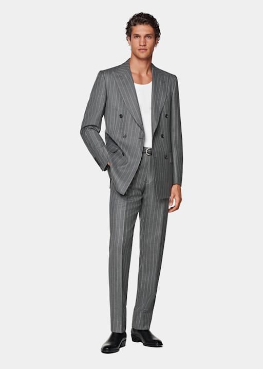 Mid Grey Striped Tailored Fit Milano Suit