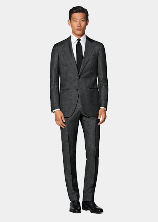 Dark Grey Houndstooth Tailored Fit Havana Suit