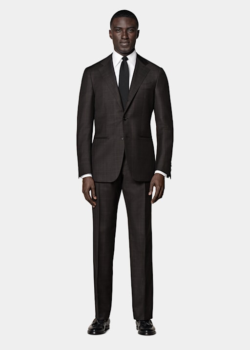 Dark Brown Checked Tailored Fit Havana Suit