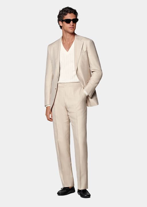 Sand Herringbone Tailored Fit Havana Suit