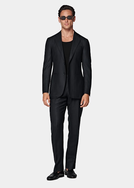 Navy Herringbone Tailored Fit Havana Suit