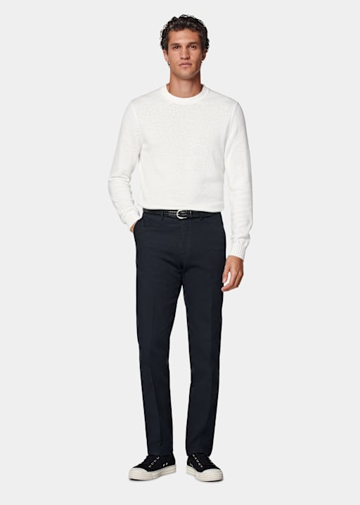 Navy Slim Leg Straight Chinos