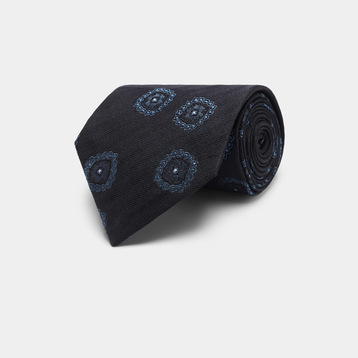 Suitsupply Navy Graphic Tie In Black